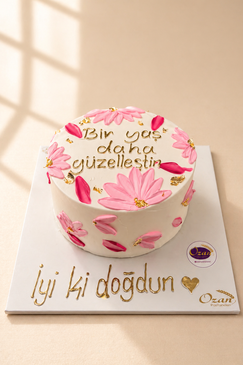 Pembe Çiçekli Yazılı/Bento Pasta